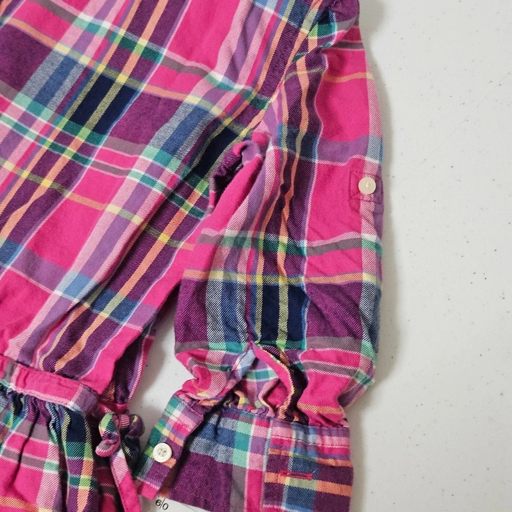 Ralph Lauren Dress Girls 2T Pink Tartan Plaid Peplum Long Sleeve Preppy Classic